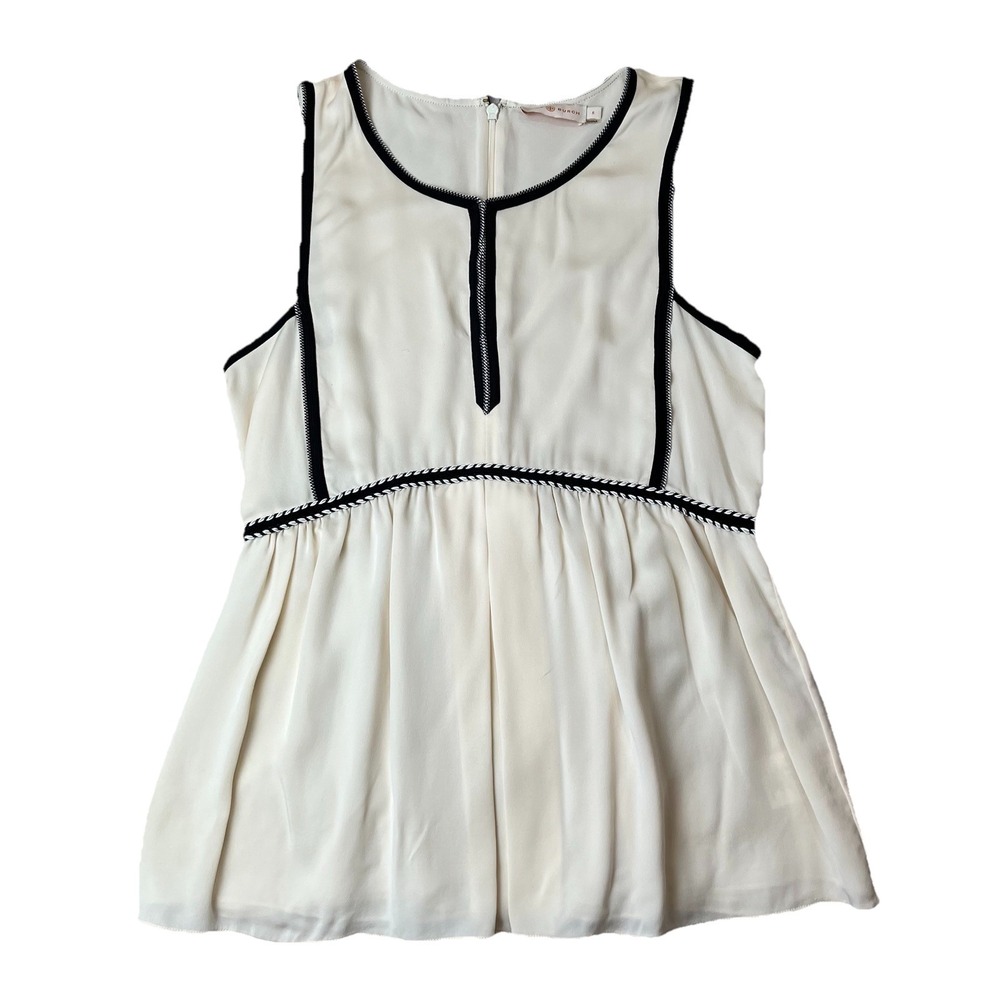 Tory Burch Sleeveless Cream Black Trim Top Size 6 Braided Waist Detail